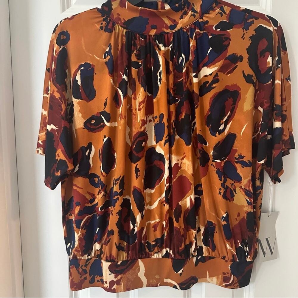Worthington Satin Mock Neck Blouse Abstract Print Size Small NWT Fall Top - Picture 8 of 10